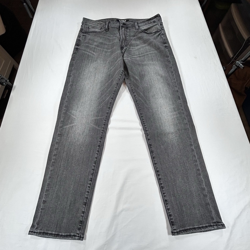 EXPRESS Jeans Mens 34x32 Black Hyper Stretch Med Wash Denim Slim Casual Work Y2K